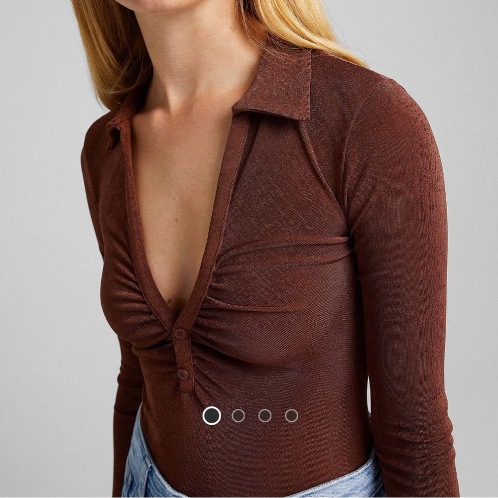 Bershka Collared Brown Bodysuit